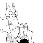 1:1 anthro arctic_fox black_and_white blush bottomless canid canine clothed clothing cunnilingus disney duo female fox fur interspecies jack_savage lagomorph leporid male mammal monochrome oral partially_clothed rabbit reclining replytoanons sex simple_background skye_(zootopia) spread_legs spreading striped_ears surprise true_fox vaginal white_background wide_eyed zootopia