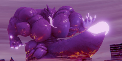 anthro apocalypse balls big_muscles big_penis biped city city_destruction destroyed_building destruction erection flexing flexing_bicep genitals glowing glowing_genitalia glowing_penis grin huge_muscles huge_penis humanoid_genitalia humanoid_penis hyper hyper_genitalia hyper_muscles hyper_penis licking long_tongue macro male muscular muscular_male nude open_mouth outside penis purple_balls purple_body purple_penis self_lick smile solo standing three-quarter_view tongue tongue_out snekkuu sombreve scalie 2025 2:1 3d_(artwork) digital_media_(artwork) hi_res