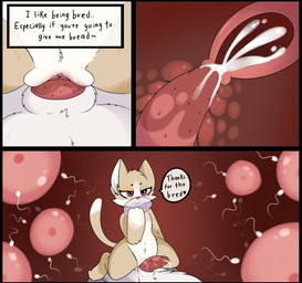 after_sex animal_genitalia animal_penis anthro anthro_penetrating anus balls balls_deep belly_dancer bodily_fluids breasts cervical_contact clothing cowgirl_position cum cum_drip cum_in_uterus cum_in_vagina cum_inside cum_on_penis dialogue dominant dominant_female dripping duo ejaculation erection feline_genitalia feline_penis female female_feral feral flirting flirting_look from_front_position fur genital_fluids genitals grey_body grey_fur impregnation inside internal internal_vaginal male male/female multiple_ova nipples on_bottom on_top ovaries ovum penetration penile penile_penetration penis pull_out semi-anthro sex sheath sitting sitting_on_another sperm_cell submissive submissive_male teasing text uterus vaginal vaginal_penetration vulva white_body white_fur e-01 haiiroyuki_(zekeofgods) tana_(zekeofgods) felid feline mammal comic english_text hi_res