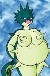 anthro anthrofied biped blue_background breast_spikes breasts countershading digital_media_(artwork) eyelashes female fish generation_2_pokemon genitals green_body hair lips looking_at_viewer marine nintendo nipple_spikes nude overweight overweight_anthro overweight_female pink_lips pokemon pokemon_(species) pokemorph portrait pufferfish pussy qwilfish rancid simple_background solo spikes spikes_(anatomy) spiky_hair standing tetraodontiform textured_background thick_lips three-quarter_portrait yellow_body yellow_countershading