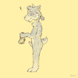 anthro blush chest_tuft clothing erection fur genitals grey_body grey_fur hair holding_clothing holding_object holding_underwear horn humanoid_genitalia humanoid_penis male penis ponytail side_view solo surprised tuft underwear sssnivy69 bovid caprine goat mammal 1:1 hi_res
