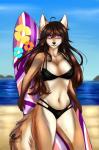 anthro beach black_nose breasts clothed clothing day detailed_background female midriff navel outside purple_eyes sand seaside sky solo sdark391 gil gillian canid canine canis mammal wolf 2018 digital_media_(artwork) hi_res