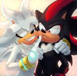 anthro big_head black_body black_fur black_nose cheek_poke chest_tuft clothing duo fur gloves handwear male red_eyes simple_background smile toony tuft white_body white_fur yellow_eyes freedomfightersonic sega sonic_the_hedgehog_(series) shadow_the_hedgehog silver_the_hedgehog eulipotyphlan hedgehog mammal 2017 hi_res