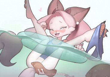 2_horns 3_toes 4_fingers anthro barely_visible_genitalia barely_visible_vulva big_ears biped blue_clothing blue_panties blue_swimwear blue_underwear breasts brown_ears cheek_tuft claws clothed clothed_anthro clothed_female clothing clothing_around_one_leg convenient_censorship eyebrows facial_tuft fangs feet female female_anthro finger_claws fingers fur gem genitals hair half-closed_eyes heart_pupils heart_symbol horn legs_up looking_aside narrowed_eyes open_mouth open_smile panties panties_around_one_leg panties_down partially_clothed partially_clothed_anthro partially_clothed_female partially_submerged pawpads pearl_(gem) pink_body pink_eyebrows pink_hair pink_pawpads pink_tail small_breasts smile solo swim_ring swimwear tail tail_tuft teasing teeth text toe_claws toes tongue_showing tuft underwear underwear_around_one_leg underwear_down vulva water young young_anthro young_female sonakariart mythology sweet_mellow_(sonakari) dragon furred_dragon furred_scalie mythological_creature mythological_scalie scalie 2025 artist_name digital_media_(artwork)