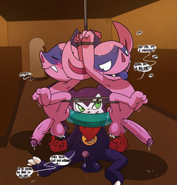 anal anal_penetration arms_tied ball_fondling ball_play balls bdsm bite biting_lip bodily_fluids bondage bound cute_fangs dialogue dildo dildo_in_ass dildo_insertion double_dildo erection fangs fondling genital_fluids genitals glans grin group group_sex kerchief long_penis lube male male/male object_in_ass penetration penis precum rope sex sex_toy sex_toy_in_ass sex_toy_insertion smile smirk suspension suspension_bondage sweat teeth text threesome tickling tongue tongue_out trio argon_vile bandai_namco digimon nintendo pokemon digimon_(species) generation_8_pokemon imp impidimp impmon pokemon_(species) english_text hi_res