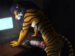 anthro balls bodily_fluids computer cum electronics fur genital_fluids genitals male masturbation penetrable_sex_toy penis sex_toy solo lutti microsoft the_elder_scrolls kovu_muabdib felid hybrid khajiit liger lion mammal pantherine tiger 4:3 hi_res