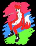 anthro black_nose brown_eyes clothing featureless_crotch fluffy fluffy_tail footwear fur male red_body red_fur scar simple_background solo tail white_body white_fur davidsone davidson canid canine fox mammal absurd_res hi_res