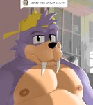 anthro black_nose clothing hat head_tuft headgear headwear looking_at_viewer male multicolored_body narrowed_eyes nipples obese overweight pecs purple_body slightly_chubby solo text tuft tusks two_tone_body window hunter-husky archie_comics cover_them_up_slut sega sonic_the_hedgehog_(archie) sonic_the_hedgehog_(comics) sonic_the_hedgehog_(series) rotor_the_walrus mammal marine pinniped walrus english_text hi_res signature