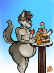 belly big_belly bloated bulge curvy_figure food gluttony haircut male pregnant pregnant_male solo sassylebraix canid canine canis mammal wolf 3:4 hi_res