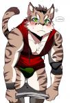 anthro blush bodily_fluids bulge clothed clothing countershading green_eyes looking_at_viewer male muscular muscular_anthro muscular_male simple_background solo sweat underwear undressing white_background bearlovestiger13 nekojishi studio_klondike shu-chi felid feline leopard_cat mammal prionailurus 2017 hi_res story story_in_description