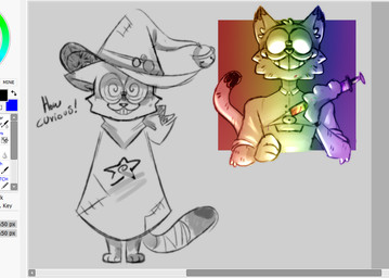 3_toes 4_fingers anthro armless arms_bent art_program_in_frame bandage bandaged_tail bell_hat biped black_tail_tip cheek_tuft cloak clothed clothed_anthro clothed_male clothing dialogue dipstick_tail duo exclamation_point eyewear facial_tuft feet fingers front_view fur glasses green_nose grey_background grey_cloak grey_clothing grey_hat grey_headwear grey_kerchief grey_neckerchief grey_nose grey_tail grey_teeth grin grinning_at_viewer hat headgear headwear holding_syringe kerchief light long_tail looking_at_viewer male male_anthro markings multicolored_body multicolored_clothing multicolored_fur multicolored_shirt multicolored_topwear neckerchief neckwear number patch_(fabric) rainbow_body rainbow_clothing rainbow_fur rainbow_shirt rainbow_topwear red_tail rolled_up_sleeves shirt simple_background smile smiling_at_viewer spiral_glasses standing tail tail_markings teeth text toes toothy_grin topwear tuft two_tone_tail wizard_hat yelling yellow_body yellow_fur feeniroir mario_bros nintendo fan_character milk_(feeniroir) calico_cat domestic_cat felid feline felis mammal 2023 digital_drawing_(artwork) digital_media_(artwork) english_description english_text lighting multiple_images partially_colored shaded