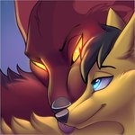 charming duo female feral glowing glowing_eyes licking male tongue tongue_out fremder kira_redpaw canid canine fox fox_spirit hybrid mammal 1:1 icon