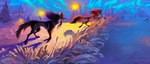black_body black_fur cloud detailed_background duo feral fluffy fur grey_body grey_fur hair male open_mouth orange_body orange_fur paws plant red_hair running sky snow spiky_hair white_body white_fur yellow_body yellow_fur daemon_amadare canid canine canis fox mammal wolf absurd_res hi_res