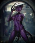 anthro anthrofied black_claws blurred_background breasts claws female genitals glistening glistening_body green_eyes half-closed_eyes hand_behind_back hand_to_face jewelry long_claws looking_at_viewer medium_breasts narrowed_eyes navel necklace necklace_only nipples nude purple_body purple_ears purple_nipples purple_nose purple_tail pussy snout solo spread_legs spreading tail tooth_necklace wide_stance feliscede capcom devil_may_cry devil_may_cry_5 shadow_(devil_may_cry) demon felid felid_demon mammal pantherine artist_name digital_media_(artwork) hi_res portrait shaded three-quarter_portrait