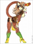 anthro bent_over boots bottomwear breasts butt clothing female footwear gem genitals high_heeled_boots high_heels loincloth looking_at_viewer nipples pussy raised_tail shoes simple_background solo tail tattoo white_background marc_leonhardt felid mammal reptile scalie snake