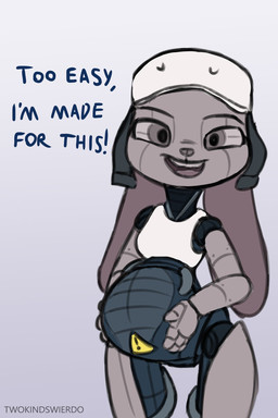 4_fingers anthro armor caution_sign dialogue female fingers grey_body grey_eyes grey_sclera headgear helmet holding_belly machine open_mouth pregnant pregnant_anthro pregnant_female pregnant_robot solo talking_to_viewer text thick_thighs white_helmet wide_hips wire twokindswierdo disney zootopia judy_hopps robo_judy animatronic european_rabbit lagomorph leporid mammal oryctolagus rabbit robot robot_anthro 2023 2:3 digital_drawing_(artwork) digital_media_(artwork) english_text hi_res