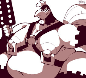 anthro hyper male moobs paddle solo straps bobthetanuki looney_tunes warner_brothers foghorn_leghorn avian bird chicken galliform phasianid