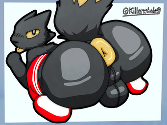 all_fours anthro anus backsack balls big_balls big_butt blep butt clothing footwear genitals huge_butt looking_at_viewer male perineum presenting presenting_hindquarters puffy_anus red_clothing red_footwear red_socks simple_background socks solo tongue tongue_out yellow_anus yellow_eyes yellow_tongue killerwhale0 casualties:_unknown expie_(gunsawian) gunsawian 4:3 hi_res