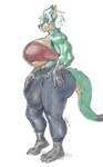 anthro big_breasts big_bulge big_butt black_nose bottomwear breasts bulge butt clothed clothing crossgender detailed_bulge dipstick_ears dipstick_tail ear_markings facial_markings gloves_(marking) green_body green_eyes gynomorph hair hand_on_hip head_markings huge_breasts huge_bulge intersex leg_markings looking_at_viewer markings mtg_crossgender mti_crossgender multicolored_body multicolored_ears muscular muscular_intersex pants side_view simple_background smile socks_(marking) solo standing tail tail_markings thick_thighs topwear tube_top under_boob white_background white_hair yoga_pants jindragowolf mythology jin_(jindragowolf) canid canine dragon fox hybrid mammal mythological_creature mythological_scalie scalie 2024 hi_res signature male_(lore)