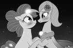 blush duo eye_contact eyelashes female hair looking_at_another smile verawitch friendship_is_magic hasbro my_little_pony my_little_pony:_the_movie_(2017) pinkie_pie_(mlp) princess_skystar_(mlp) earth_pony equid equine fish horse mammal marine pony seapony_(mlp) 2017 greyscale monochrome