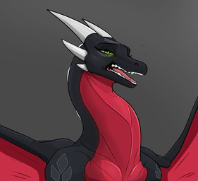 black_body female feral green_eyes horn multi_horn simple_background sneeze solo teeth tongue wings apollyondragon activision mythology spyro_the_dragon cynder dragon mythological_creature mythological_scalie scalie digital_media_(artwork)