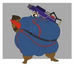 4_toes 5_fingers anthro barefoot belly belly_slap belt belt_buckle big_belly big_bulge buckle bulge claws clenched_teeth clothed clothing fangs feet fingers fur gloves gun handgun handwear holding_object holding_weapon male obese obese_anthro obese_male overweight overweight_anthro overweight_male pistol pouch_(clothing) raised_tail ranged_weapon red_eyes slap slapping_own_belly slapping_self solo standing tail teeth thick_thighs toe_claws toes uniform weapon wide_hips reagan700 riercat guardians_of_the_galaxy marvel rocket_raccoon mammal procyonid raccoon 2023 artist_collaboration hi_res