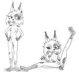 anthro breasts female genitals gesture naughty_face nude nude_anthro nude_female pose presenting solo spread_legs spreading suggestive suggestive_gesture vulva terrance1316 nekky(lynx) felid feline lynx mammal absurd_res hi_res pinup
