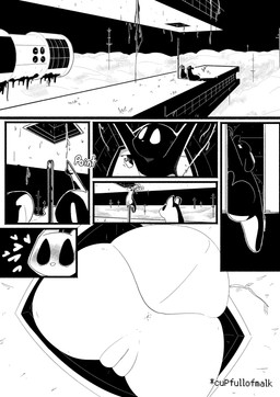 accident accidental_exposure ambiguous_gender anus big_butt black_eyes blush butt climbing comic_panel detailed_background duo female feral genitals heart_symbol perineum semi-anthro tail text voyeur vulva cupfullofmalk rain_world videocult slugcat absurd_res comic hi_res monochrome