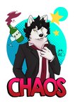 alcohol beverage black_hair hair male necktie red_necktie solo wine yellow_eyes pachi_mapache chaos_viola arctic_wolf canid canine canis mammal wolf absurd_res hi_res