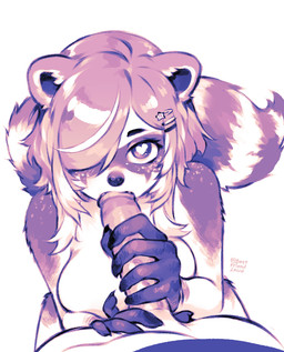 accessory anthro breasts duo eyelashes facial_markings fellatio female female_penetrated first_person_view fluffy fluffy_tail genitals hair hair_accessory hair_over_eye hairclip head_markings heart_eyes heart_symbol humanoid_genitalia humanoid_penis male male/female male_penetrating male_penetrating_female male_pov markings mask_(marking) oral penetration penile penis penis_grab sex striped_markings striped_tail stripes tail tail_markings bestfriendforever vtuber snuffy mammal procyonid raccoon hi_res monochrome