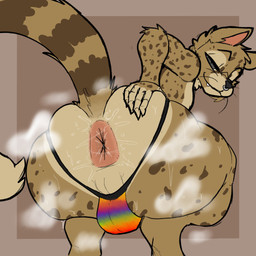 5_fingers anal_fluid_string anal_fluids anal_juice_string anthro anus arm_tuft backsack balls big_butt bodily_fluids brown_body brown_ears bulge bulge_from_behind butt clothed clothing countershade_butt countershade_torso countershading crouching curvy_figure elbow_tuft facial_piercing fangs femboy fingers genitals grey_eyes hand_on_butt huge_butt jockstrap jockstrap_only looking_at_viewer looking_back male markings multicolored_clothing multicolored_underwear musk musky_anus musky_butt nose_piercing piercing pink_anus pink_inner_ear presenting presenting_anus presenting_hindquarters puffy_anus pupils rainbow_clothing rainbow_jockstrap rainbow_underwear rear_view simple_background smelly smelly_anus smelly_butt smug smug_face solo spots spotted_body spread_butt spreading sweat sweat_string sweaty_anus sweaty_butt tail teeth topless tuft underwear underwear_only whiskers wide_hips buckyboiyo felid feline mammal serval 1:1 digital_drawing_(artwork) digital_media_(artwork) hi_res