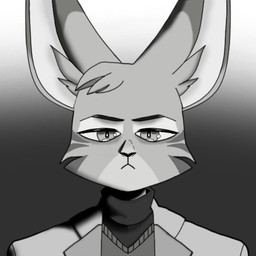 anthro clothing gradient_background grey_background head_tuft jacket long_ears male male_anthro o^o simple_background solo sweater topwear tuft turtleneck white_background yangrei ty0masam mammal 1:1 bust_portrait greyscale monochrome portrait