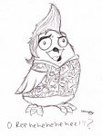 beak cosplay feral humor male solo why drakanifox ace_ventura_(copyright) o_rly ace_ventura avian bird owl absurd_res black_and_white hi_res meme monochrome sketch