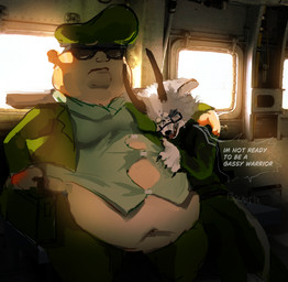 2_horns anthro belly big_belly black_horn bodily_fluids clothed clothed_anthro clothed_human clothed_male clothing crying detailed_background dialogue duo eyes_closed eyewear fully_clothed fully_clothed_anthro fully_clothed_human fully_clothed_male fur glasses green_clothing green_hat green_headwear green_jacket green_shirt green_topwear grey_body grey_ears grey_fur hat headgear headwear horn jacket light male mouth_closed navel open_mouth overweight overweight_human overweight_male photo_background red_tongue shirt sitting sunglasses tears text tongue topwear white_body white_fur boxwater mythology braphog pinch_(boxwater) canid canine dragon fox furred_dragon furred_scalie human hybrid mammal marble_fox mythological_creature mythological_scalie red_fox scalie true_fox english_text hi_res lighting photography_(artwork) shaded