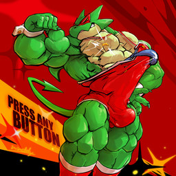 abs abstract_background accessory anthro biceps big_bulge big_muscles biped bulge claws clenched_teeth clothing eyes_mostly_closed finger_claws fingers flexing flexing_bicep front_view green_body huge_muscles humanoid_hands leotard male mask motion_lines muscular muscular_anthro muscular_arms muscular_legs muscular_male narrowed_eyes necktie pecs pose red_clothing red_eyes red_leotard solo spade_tail standing tail teeth text thick_thighs torn_clothing vein veiny_muscles wardrobe_malfunction yellow_eyes yellow_sclera waddledox kings_of_hell mythology mal_leviathan dragon mythological_creature mythological_scalie scalie 1:1 2026 absurd_res artist_name english_text hi_res portrait three-quarter_portrait