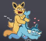 anal anal_orgasm anal_penetration anthro anthro_on_anthro anthro_penetrated anthro_penetrating anthro_penetrating_anthro anthro_penetrating_male balls blue_body blush blush_lines bodily_fluids cum cum_on_ground cum_while_penetrated cute_fangs doggystyle drooling duo ejaculation fangs fish_tail floating_heart from_behind_position fucked_silly fur genital_fluids genitals hands-free heart_symbol hearts_around_head looking_pleasured male male/male male_penetrated male_penetrating male_penetrating_anthro male_penetrating_male open_mouth open_smile orgasm penetration penile penile_penetration penis penis_in_ass plap pokemorph saliva sex smile sound_effects tail tail_hug teeth text yellow_body yellow_fur nighttime_fishy nintendo pokemon eeveelution generation_1_pokemon jolteon pokemon_(species) vaporeon hi_res