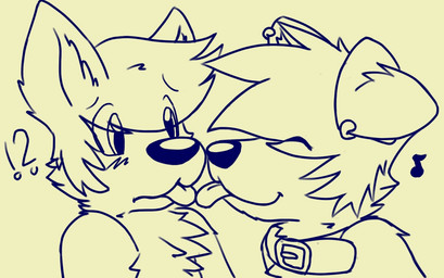 anthro biped black_nose blep chest_tuft collar confusion duo eye_through_hair eyes_closed hair inner_ear_fluff interrobang licking looking_at_another male male/male musical_note musical_symbol symbol tongue tongue_out translucent translucent_hair tuft gaokun gao_(gaokun) border_collie canid canine canis collie domestic_dog herding_dog hybrid mammal nordic_sled_dog pastoral_dog samoyed sheepdog spitz 2015 monochrome sketch