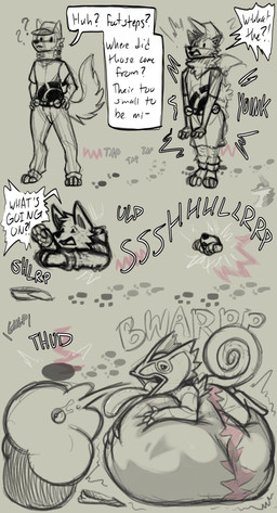 abdominal_bulge anthro belly belly_bed big_belly burp_cloud burping burping_up_object burping_up_pokeball butt_first clothed clothed_anthro clothing digestion_implied footprint huge_belly invisible long_tongue lying_on_self oral_vore pawprint pokeball prey_imprint size_difference slurping smaller_pred swallowing swallowing_sound_effect text tongue trainer vore arkailart nintendo pokemon canid canine canis generation_3_pokemon jackal kecleon mammal pokemon_(species) absurd_res digital_media_(artwork) english_text hi_res sequence sketch