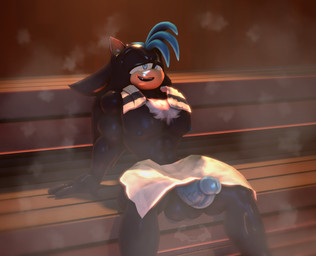 abs anthro balls bench big_muscles big_pecs bodily_fluids erection fangs genitals male muscular muscular_male nude on_bench pecs penis relaxing sauna sauna_bench sitting sitting_on_bench smile solo steam sweat teeth towel towel_around_neck towel_on_lap angelic_endowment sega sonic_the_hedgehog_(series) fan_character vonnes_(heyimteedo) eulipotyphlan hedgehog mammal 3d_(artwork) digital_media_(artwork)