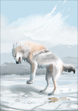 black_border black_lips black_nose border day detailed_background feral fur lips open_mouth outside paws quadruped sky solo teeth tongue white_body white_fur oneminutesketch canid canine canis mammal wolf 2015 digital_media_(artwork)