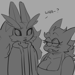 anthro big_breasts blush breasts cleavage cleavage_overflow clothed clothing dialogue duo eye_contact eyelashes female grey_background grin jacket looking_at_another male shirt simple_background smile tank_top teeth teeth_showing text topwear poogyl nintendo pokemon gaz_(poogyl) lupe_(poogyl) generation_1_pokemon generation_4_pokemon gengar ghost lagomorph lopunny mammal pokemon_(species) spirit 1:1 2022 english_text greyscale hi_res monochrome