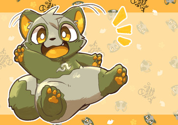 black_nose chibi cute_fangs fangs feral fur green_body green_fur kemono paws solo teeth tooboe_huusuke canid canine mammal raccoon_dog tanuki 2020