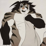 anthro biceps big_muscles black_hair blue_eyes hair male muscular muscular_anthro muscular_male nude pink_nose solo dazen_cobalt dazen_(character) felid mammal pantherine tiger 1:1