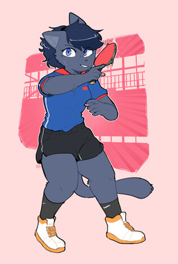 5_fingers anthro black_bottomwear black_clothing black_footwear black_shorts black_socks blue_body blue_clothing blue_ears blue_eyes blue_fur blue_hair blue_shirt blue_tail blue_topwear bodily_fluids bottomwear clothed clothed_anthro clothed_female clothing eye_through_hair eyelashes female female_anthro fingerpads fingers footwear front_view fur hair holding_paddle pawpads shirt shoelaces shoes shorts socks solo sport sweat table_tennis table_tennis_paddle tail topwear translucent translucent_hair white_clothing white_footwear white_sclera white_shoes conditional_dnp sonokido nike ventura_city_drifters alina_scratch domestic_cat felid feline felis mammal russian_blue 2021 digital_media_(artwork) full-length_portrait hi_res portrait