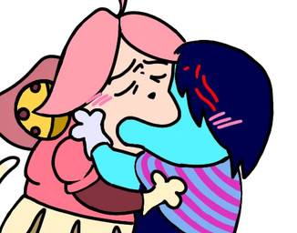 bell blue_body blue_hair blue_skin blush clothing duo eyes_closed female hair jingle_bell kissing pink_blush pink_hair king_of_berries deltarune undertale_(series) yoshi_and_toad_kissing kris_dreemurr mad_mew_mew mew_mew_(undertale) pink_(deltarune) animal_humanoid felid felid_humanoid feline feline_humanoid human humanoid mammal mammal_humanoid low_res meme nonbinary_(lore)
