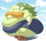 accessory bandeau belly belly_overhang big_belly big_breasts big_butt boots bottomwear breasts butt chubby_cheeks clothing fat_rolls female flower flower_in_hair footwear glistening green_body green_hair hair hair_accessory hand_in_hair huge_belly huge_breasts huge_butt huge_thighs hyper hyper_belly hyper_thighs leaf leaf_hair morbidly_obese navel not_furry obese overweight plant plant_hair pseudo_hair shoes shorts simple_background solo standing thick_arms thick_thighs tight_clothing topwear touching_hair white_eyes wide_hips yosioka_san yuga elemental_creature flora_fauna humanoid 2022 absurd_res full-length_portrait hi_res portrait