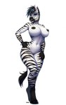 anthro big_breasts black_body black_fur black_hair black_nipples blue_eyes blue_hair blue_jewelry blue_nails bracelet breasts colored_nails eyebrow_piercing facial_piercing female fur genitals hair hooves jewelry looking_at_viewer nails nipples nose_piercing nude piercing pussy simple_background smile solo standing stripes tail thick_thighs white_background white_body white_fur wide_hips taurusart equid equine mammal zebra absurd_res hi_res