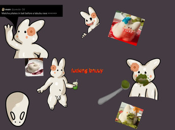 3_fingers anthro balls belly beverage biped blush cheek_spots creepy cutlery featureless_chest feeding fingers flaccid flaming_text flower_accessory flower_on_head food genitals holding_beverage holding_object humor kitchen_utensils long_ears male male_anthro matcha_(tea) navel nude nude_anthro nude_male penis simple_background slightly_chubby slightly_chubby_anthro slightly_chubby_male solo speech_bubble spoon text tools tweet white_body sanestvaporeonfan fucking_kity_(meme) food_creature goo_creature lagomorph leporid mammal rabbit 2026 digital_drawing_(artwork) digital_media_(artwork) english_text hi_res multiple_scenes reference_image sketch_page