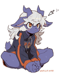 3_toes anthro bangs barefoot biped blush blush_stickers clothed clothed_anthro clothed_female clothing cursor ear_tuft feet feet_together female female_anthro hair hand_on_foot horizontal_pupils horn jacket knee_tuft leg_tuft long_hair orange_eyes plantigrade pupils simple_background sitting solo tail text text_on_clothing text_on_topwear thigh_tuft three-quarter_view toes topwear tuft white_background white_hair zipper sanjiro bovid caprine goat mammal 2024 dated digital_drawing_(artwork) digital_media_(artwork) full-length_portrait hi_res portrait shaded simple_shading
