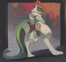 animal_genitalia animal_penis anthro anus balls blep blue_penis butt canine_genitalia canine_penis genitals hand_on_chest hand_on_tail looking_at_viewer looking_back looking_down male penis raised_tail simple_background solo spread_butt spread_legs spreading tail tail_aside tongue tongue_out visor visor_eyes halo-pano y2_(y2k4y) mantled_beast robot_anthro absurd_res hi_res